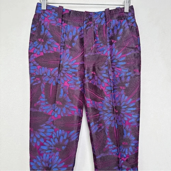 J.crew Womens 0 Midnight Jacquard Floral Slim Trouser In Purple - Picture 3 of 14
